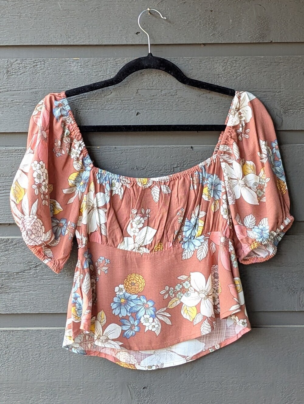 NWOT O'Neill Floral Puff-Sleeve Peasant Top Size XS Beach Boho Coastal Summer